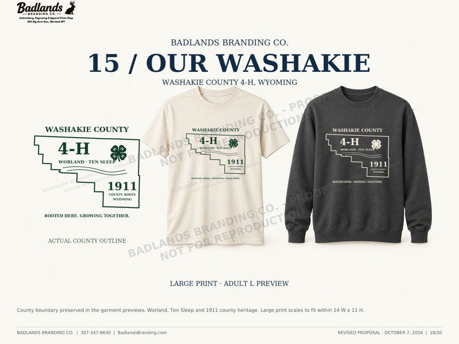 Collection 15 — finished Washakie County 4-H garment review proof