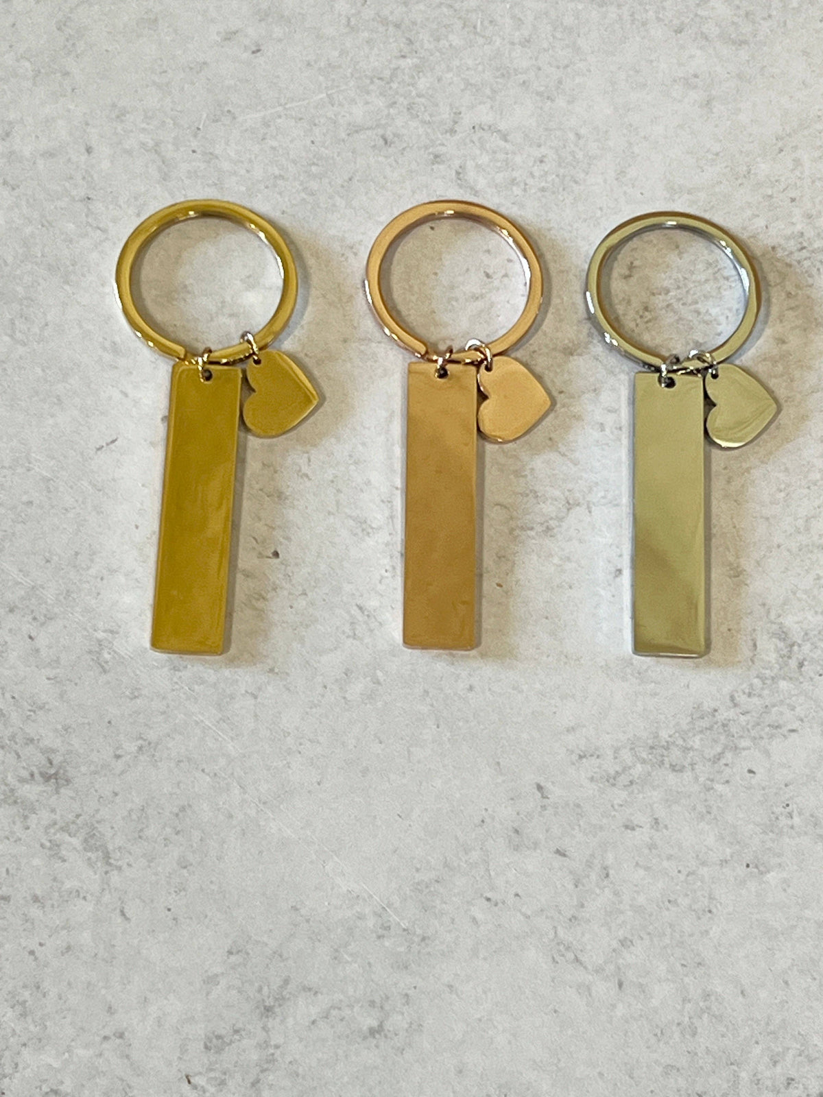 Heart and Rectangle Keychain: Gold