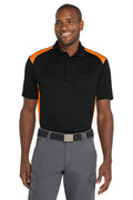 CornerStone Select Snag-Proof Two Way Colorblock Pocket Polo CS416 — Black/ Shock Orange