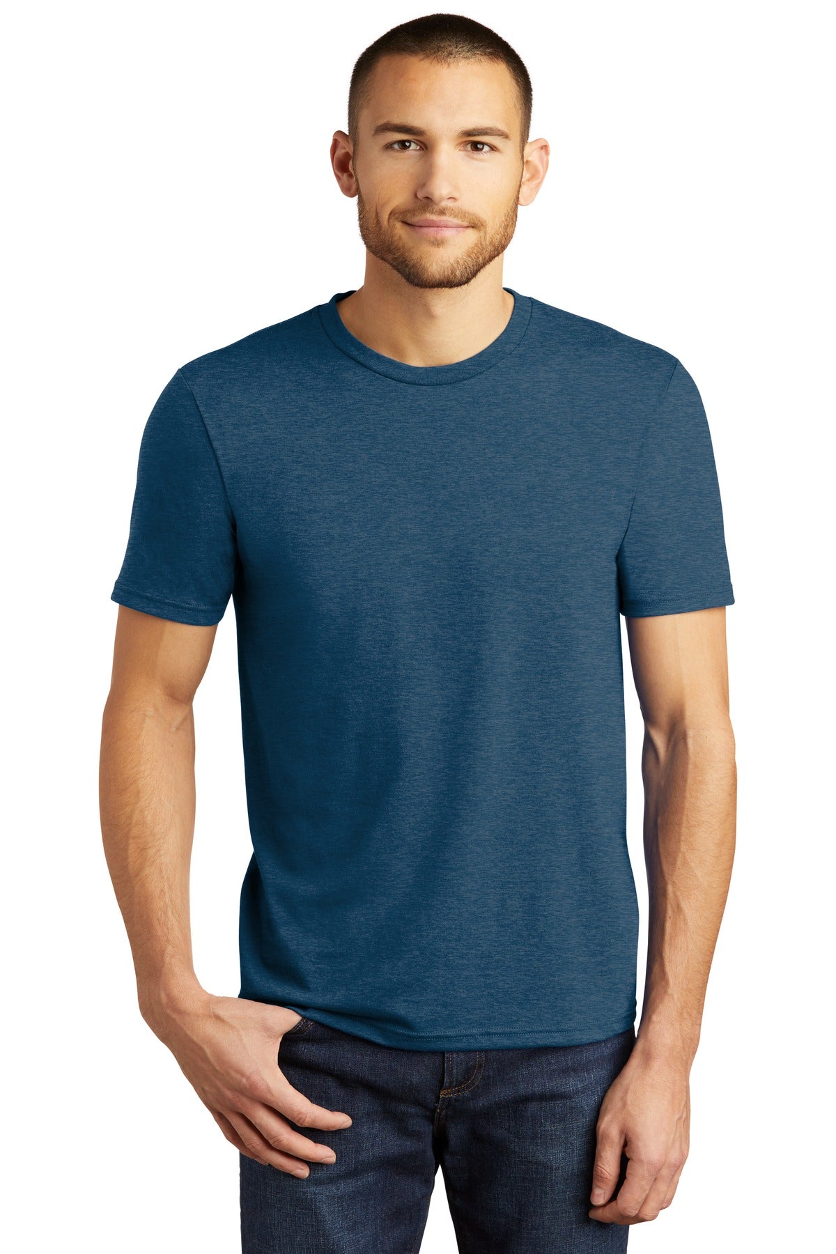 District Perfect Tri Tee DM130 — Heathered Neptune Blue