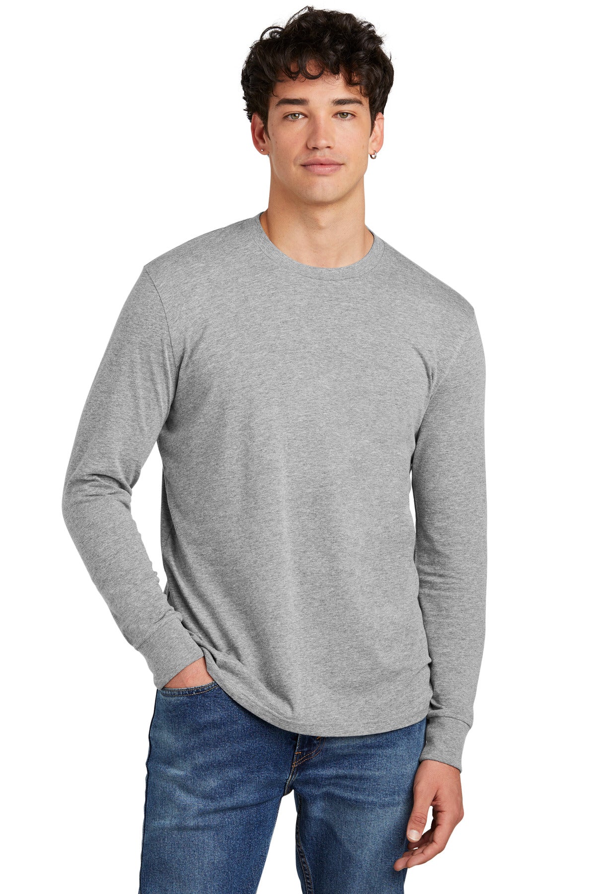 District Perfect Blend CVC L/S Tee DT109 — Light Heather Grey