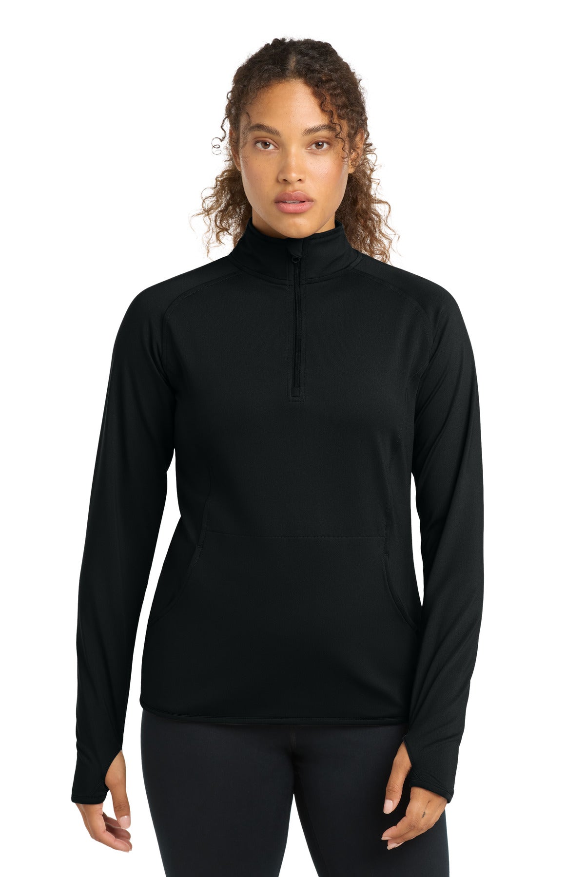 Sport-Tek Ladies Sport-Wick Stretch 1/2-Zip Pullover LST850 — Black