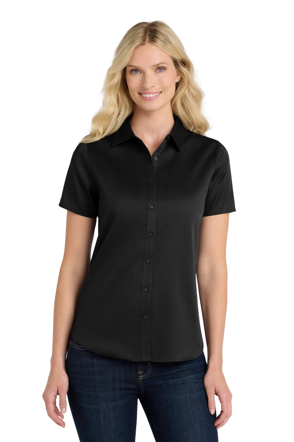 Port Authority Ladies Short Sleeve SuperPro React Twill Shirt LW809 — Deep Black