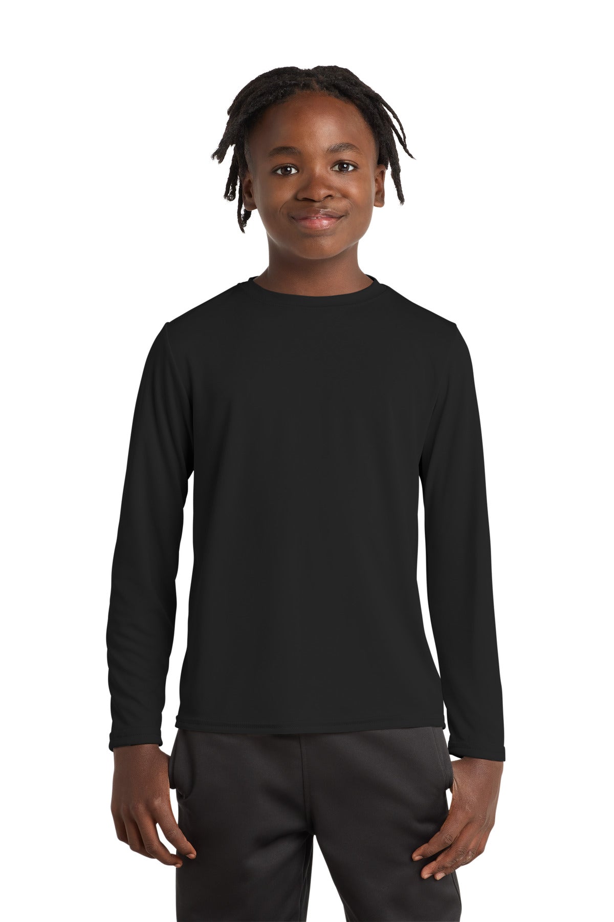 Port & Co Youth Long Sleeve Performance Tee PC380YLS — Jet Black