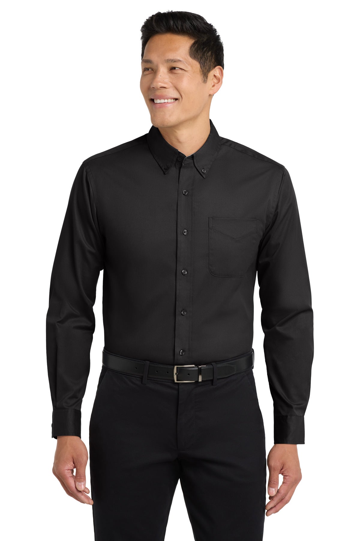 Port Authority Tall Long Sleeve Easy Care Shirt TLS608 — Black/ Light Stone
