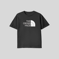 The Cross Face white print on black short-sleeve tee, front chest
