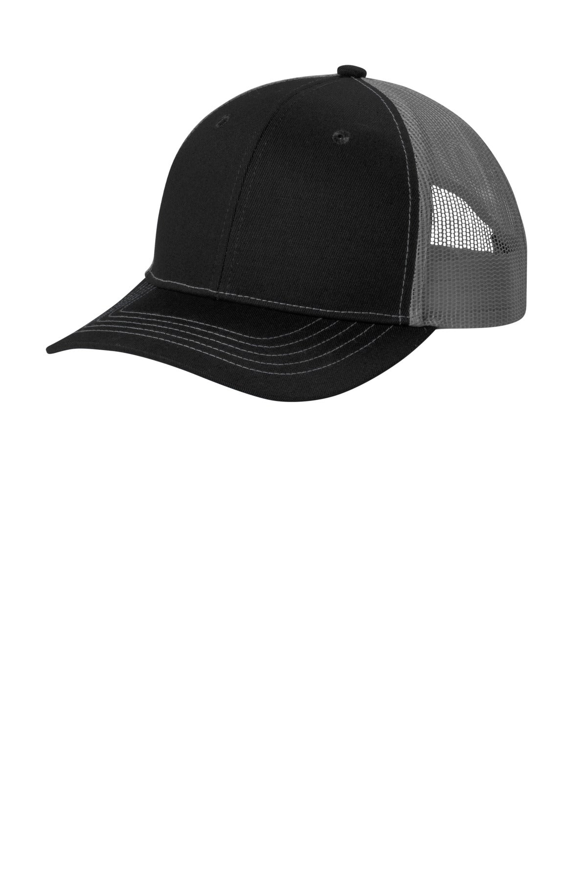 Port Authority® Youth Snapback Trucker Cap YC402 — Black/ Grey Steel
