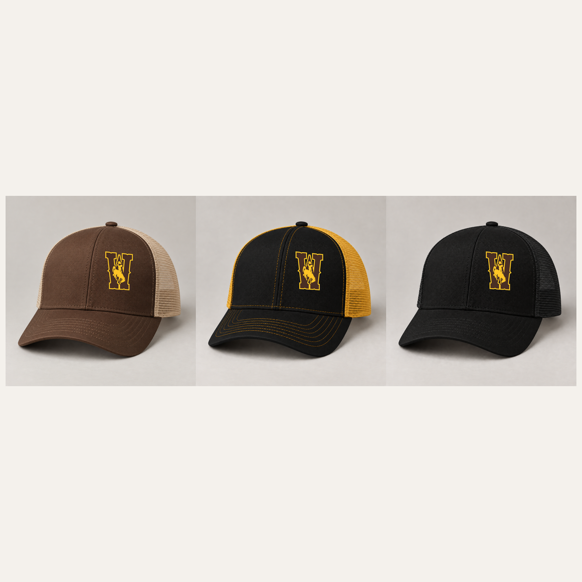 UW embroidered hats with design centered on left front panel in all colors