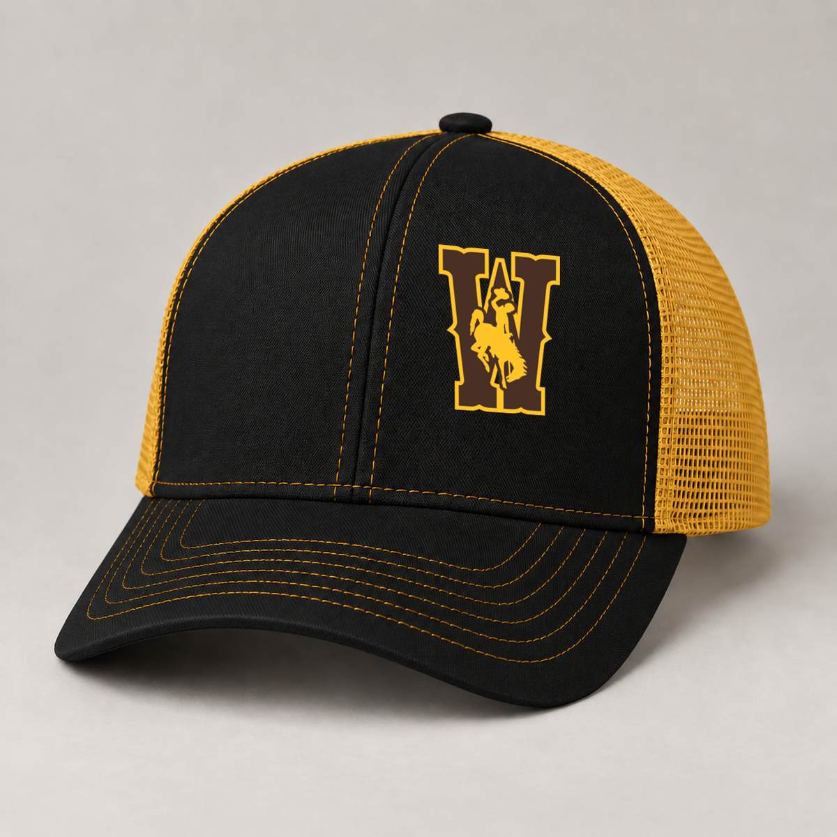 Black and gold UW hat with embroidery centered on left front panel