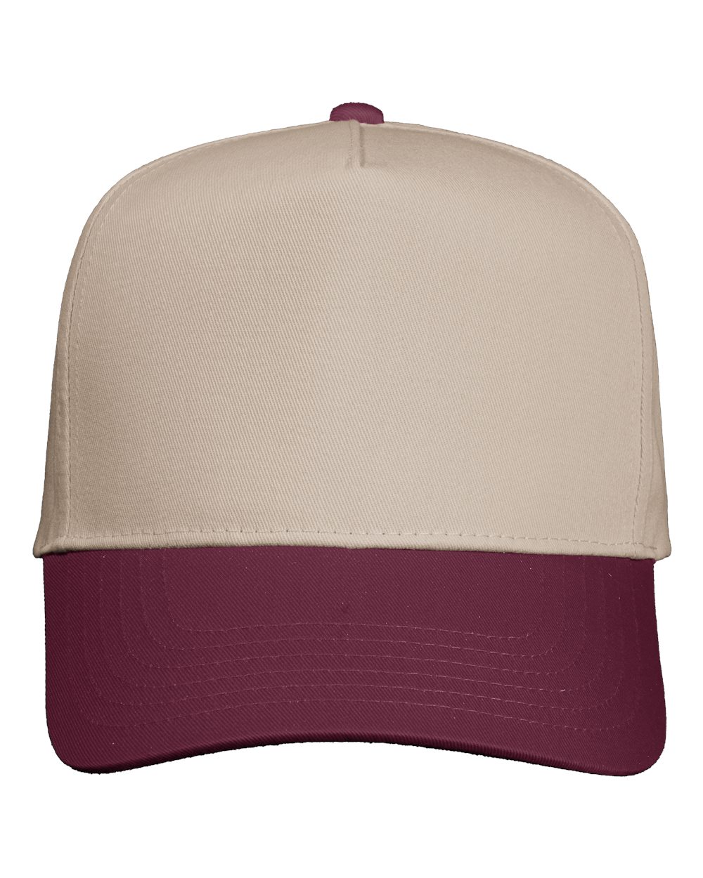 Valucap 8869 Five-Panel Twill Cap - Khaki/ Maroon
