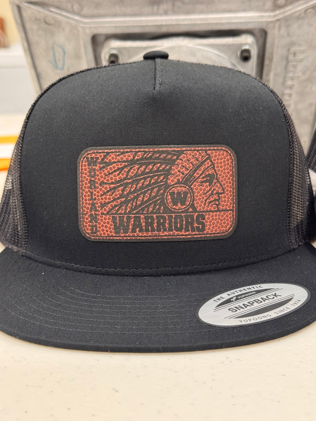 Warrior football texture engraved patch hat on black Otto snapback