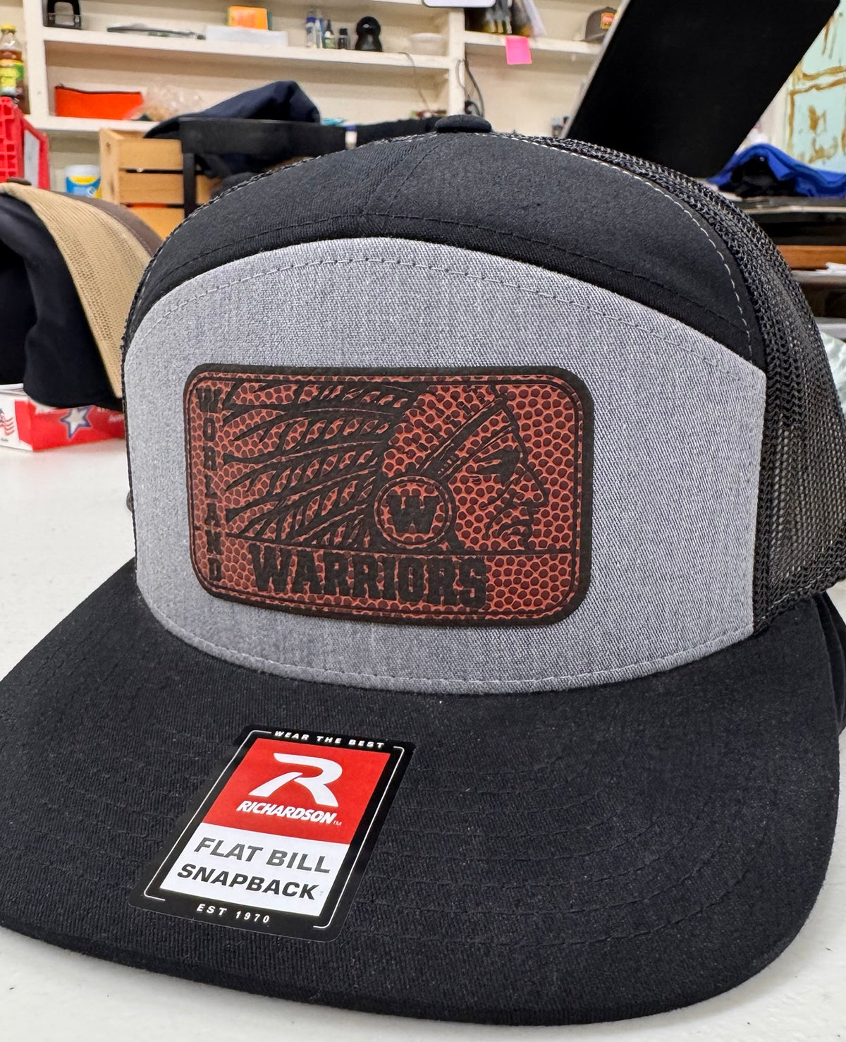 Group of Worland Warriors football texture engraved patch hats
