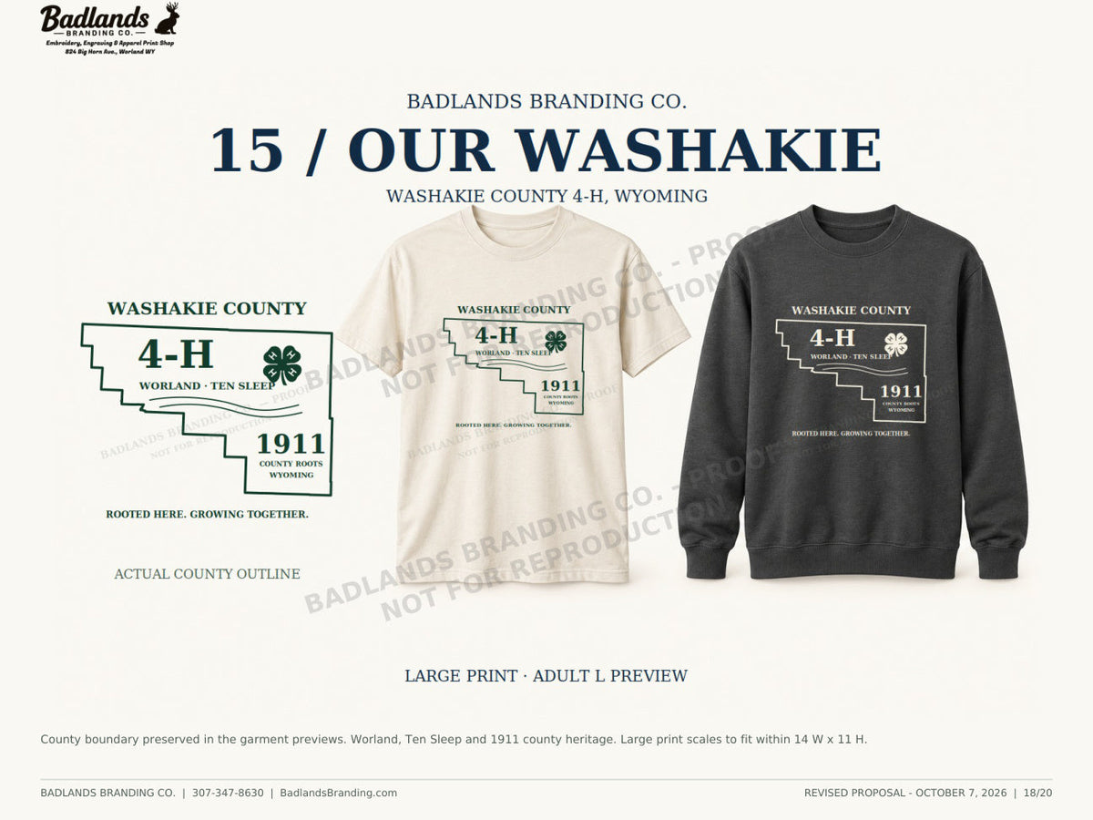 Collection 15 — finished Washakie County 4-H garment review proof