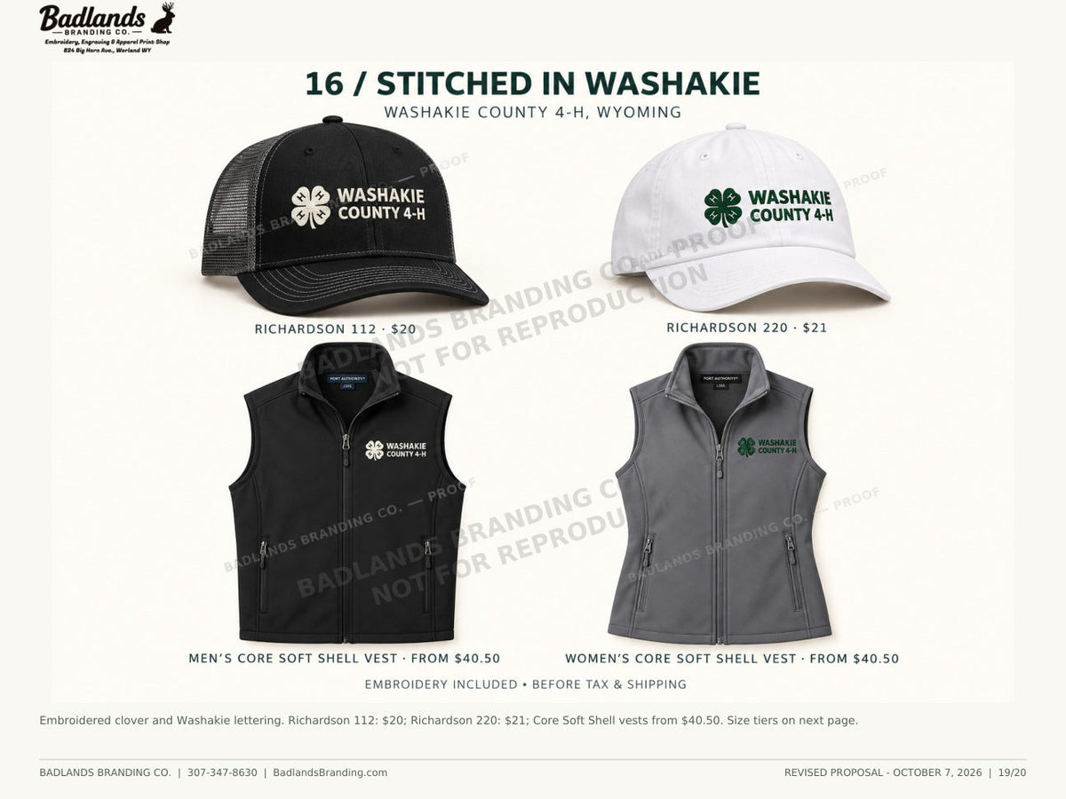 Collection 16 — finished Washakie County 4-H garment review proof