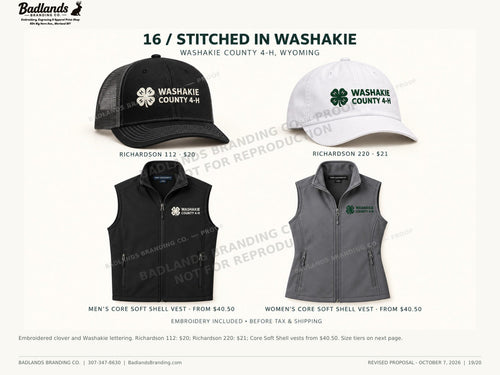 Collection 16 — finished Washakie County 4-H garment review proof