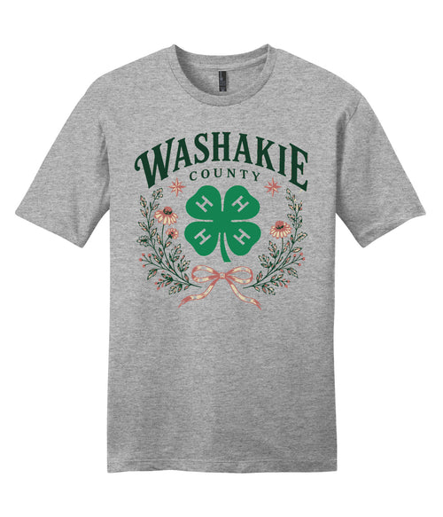 02 · Prairie Clover on Adult tee · Light Heather Grey, front print. Illustrative review mockup.