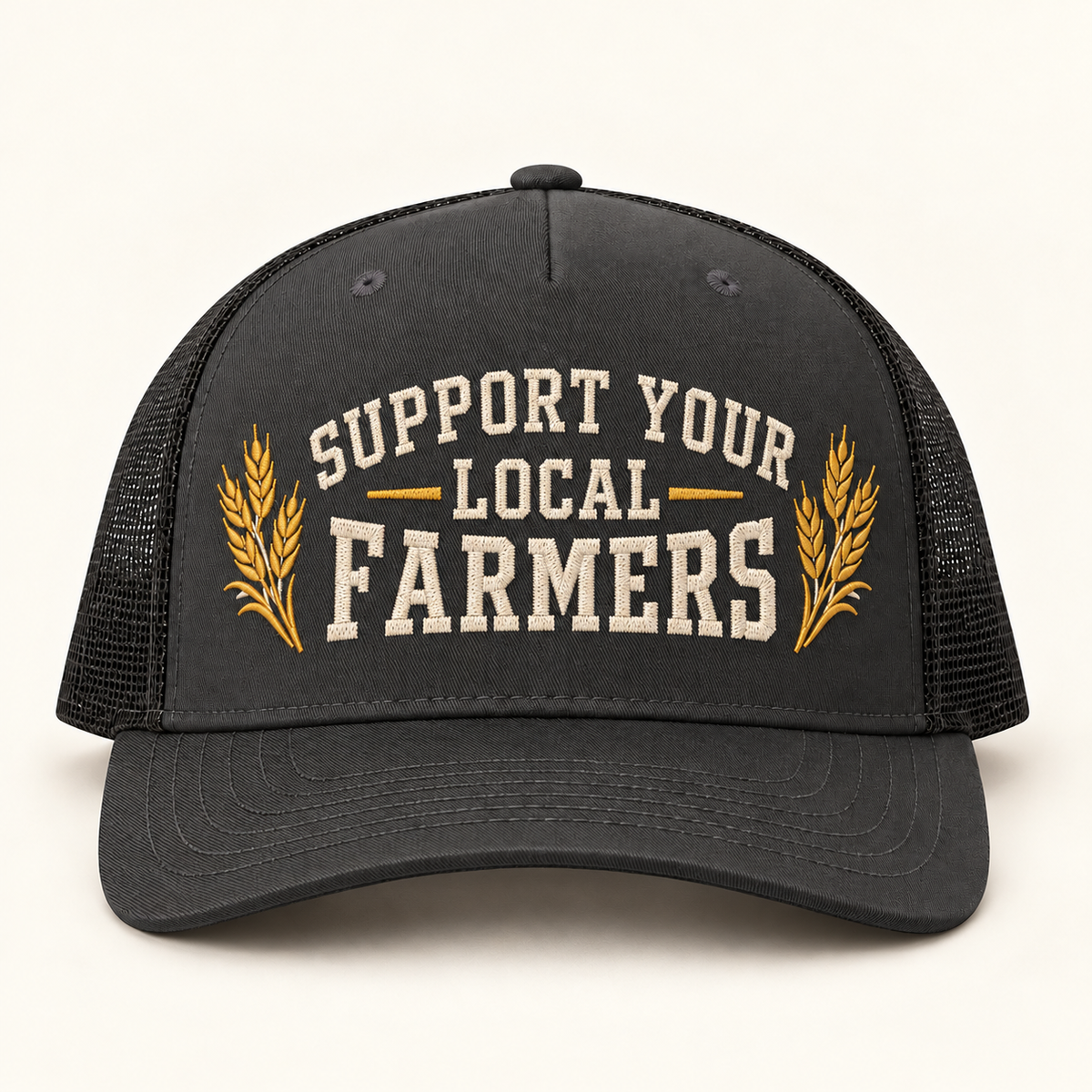 local-farmers-cap; Charcoal/Black; front; corrected review mockup