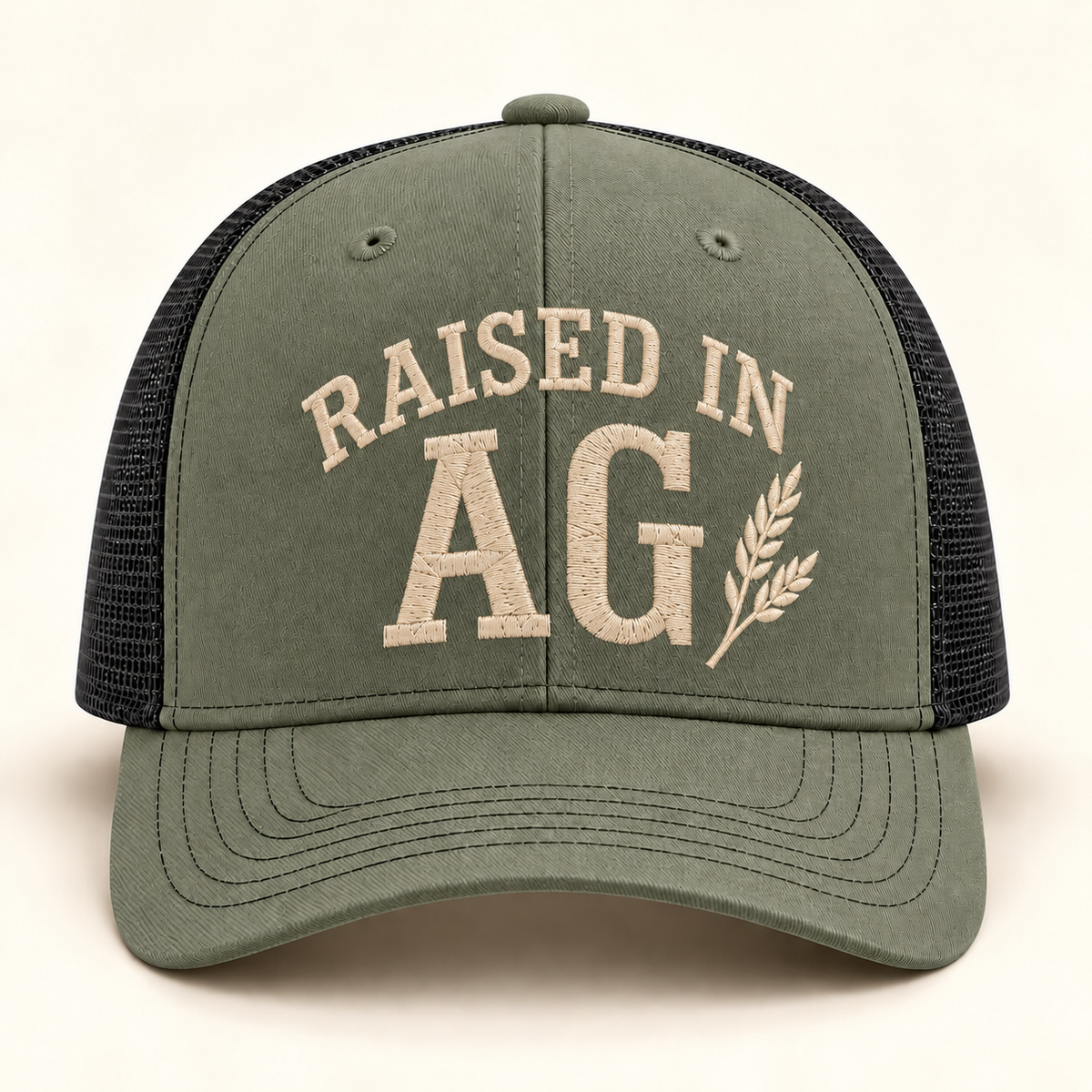 raised-ag-cap; 112 · Loden/Black; front; corrected review mockup