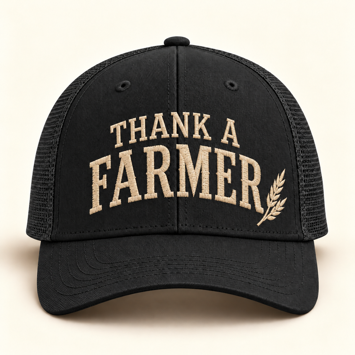 thank-farmer-cap; 112 · Black; front; corrected review mockup
