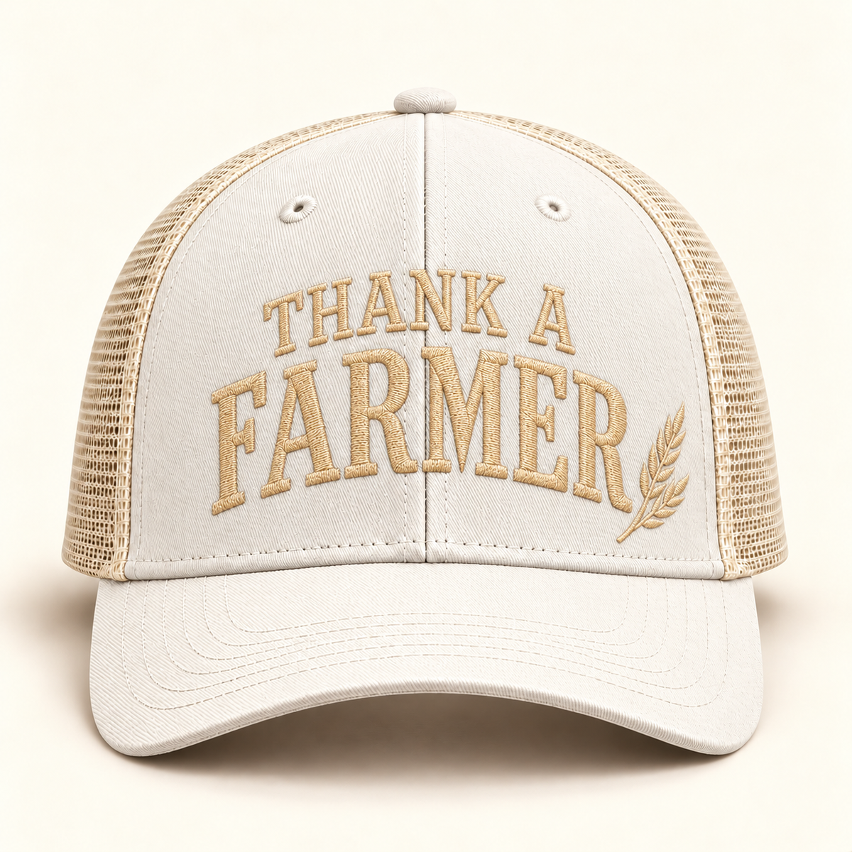 thank-farmer-cap; 112 · Cream; front; corrected review mockup