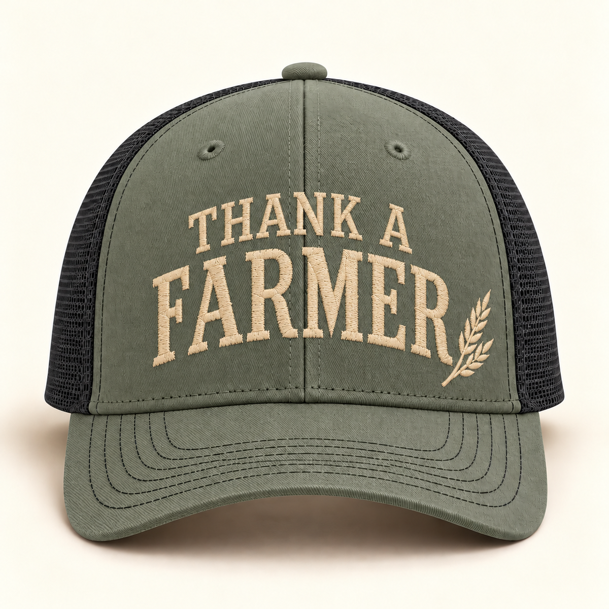 thank-farmer-cap; 112 · Loden/Black; front; corrected review mockup